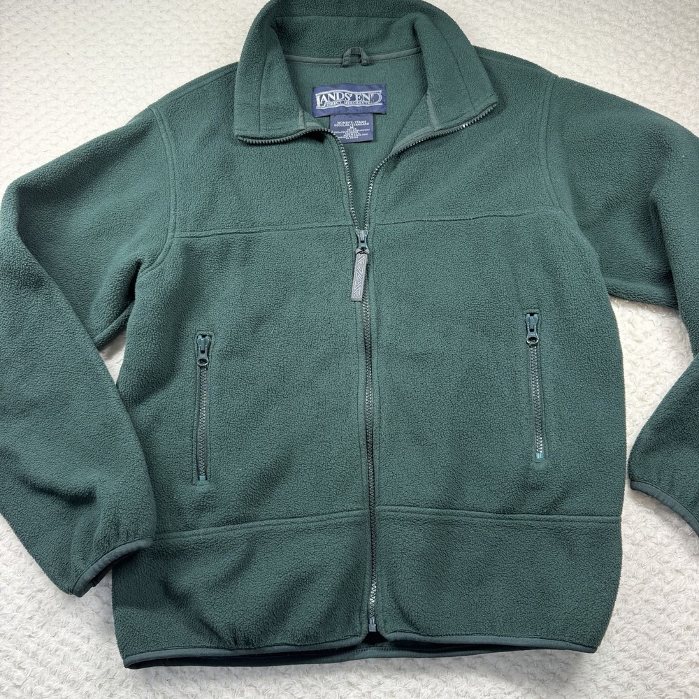 Vtg USA 1990s Lands End Full Zip Up Sz M Polartec Fleece Jacket Green Women's